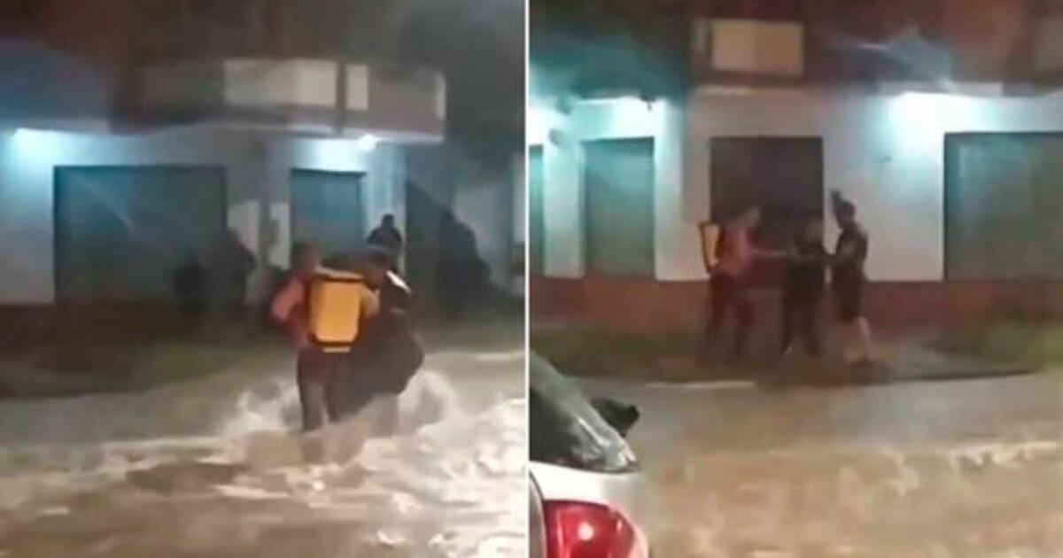 Hombre empezó ayudando a sus vecinos a cruzar la calle inundada, pero ...