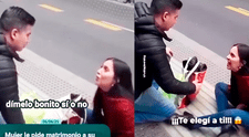 Joven se arrodilla para pedirle la mano a su novio entre súplicas y gritos, pero él no contesta: “Cásate conmigo, te elegí a ti”