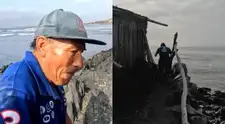 Adulto mayor vive desde hace 26 años frente al mar en una casa que construyó con palos y restos que dejó la marea