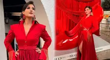 Francis Herrera apostó por el rojo y la alta costura en la premiere de "El diablo se viste a la moda 2"