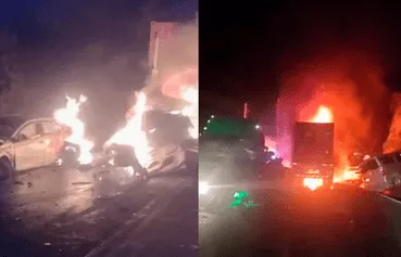 Tragedia en Carretera Central: accidente deja choque quíntuple entre tráiler y otros vehículos acaban explotando