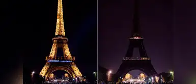 Torre Eiffel antes y durante la Hora del Planeta en París, Francia. Torre Eiffel antes y durante la Hora del Planeta en París, Francia.
