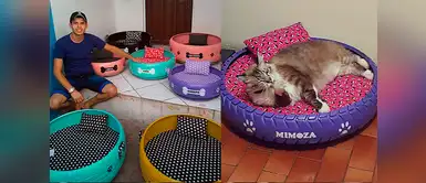 Jovencito convierte viejas llantas en increíbles camas para mascotas Jovencito convierte viejas llantas en increíbles camas para mascotas