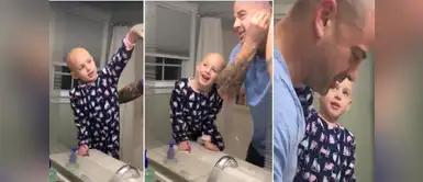 Padre se rasura la cabeza para demostrarle a su hija que es hermosa Padre se rasura la cabeza para demostrarle a su hija que es hermosa