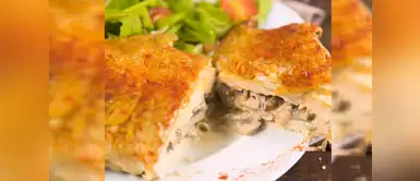 Saborea un sabroso crujiente de papa rellena de pollo y champiñones Saborea un sabroso crujiente de papa rellena de pollo y champiñones