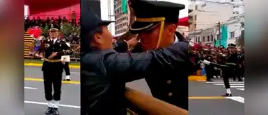 En medio del desfile un cadete se detiene y le regala una rosa a su madre En medio del desfile un cadete se detiene y le regala una rosa a su madre