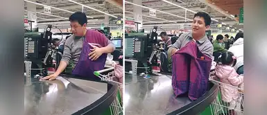 Joven lleva su alforja al supermercado para no utilizar bolsas de plástico Joven lleva su alforja al supermercado para no utilizar bolsas de plástico