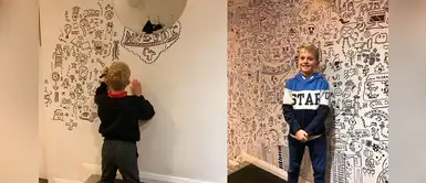 Niño que era castigado por dibujar ahora es contratado para decorar una tienda Niño que era castigado por dibujar ahora es contratado para decorar una tienda