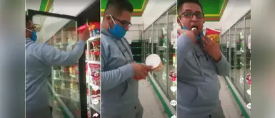 Hombre se saca mascarilla, prueba helado y lo regresa al refrigerador del supermercado | VÍDEO Hombre se saca mascarilla, prueba helado y lo regresa al refrigerador del supermercado | VÍDEO