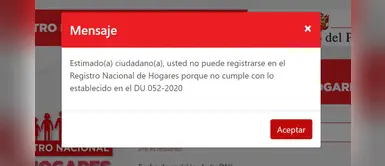 Bono Universal: ¿Qué hacer si aparece el mensaje “no cumple con lo establecido en el DU 052-2020”? Bono Universal: ¿Qué hacer si aparece el mensaje “no cumple con lo establecido en el DU 052-2020”?
