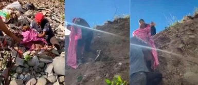 Jóvenes arriesgan sus vidas para rescatar a perrita abandonada que cayó a río caudaloso Jóvenes arriesgan sus vidas para rescatar a perrita abandonada que cayó a río caudaloso