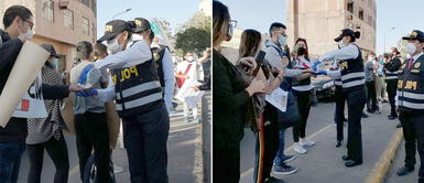 Marcha Nacional: Policías de Arequipa reparten mascarillas y alcohol a manifestantes Marcha Nacional: Policías de Arequipa reparten mascarillas y alcohol a manifestantes