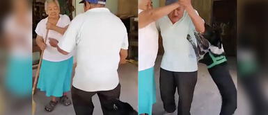 Perrito interrumpe baile de abuelitos por su aniversario con peculiar reacción Perrito interrumpe baile de abuelitos por su aniversario con peculiar reacción