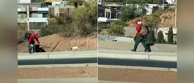 Joven decide cargar a su perrito cansado tras recorrer un largo trayecto Joven decide cargar a su perrito cansado tras recorrer un largo trayecto