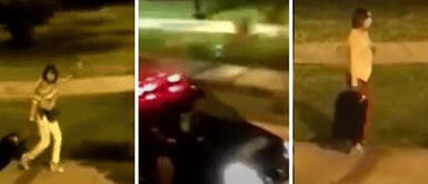 Año Nuevo: Mujeres salen con maletas a la calle y patrullero corre detrás de ellas Año Nuevo: Mujeres salen con maletas a la calle y patrullero corre detrás de ellas