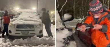 Un niño y un joven agradecieron a los trabajadores de la salud quitando la nieve de sus autos Un niño y un joven agradecieron a los trabajadores de la salud quitando la nieve de sus autos