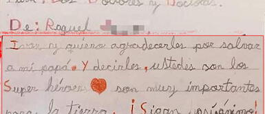Doctores reciben emotiva carta de una niña como agradecimiento por salvar a su padre de la COVID-19 Doctores reciben emotiva carta de una niña como agradecimiento por salvar a su padre de la COVID-19
