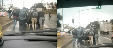 Pastor alemán empuja el carro malogrado de su dueño en medio del tránsito Pastor alemán empuja el carro malogrado de su dueño en medio del tránsito