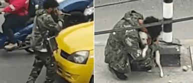 Artista callejero abraza a su perro muy triste luego de no recibir apoyo Artista de la calle abraza a su perro muy triste luego de no recibir apoyo