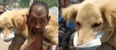 Indigente prefiere que su perrito utilice mascarilla para evitar que se contagie Indigente prefiere que su perrito utilice mascarilla para evitar que se contagie