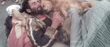 Indigente cuida y protege a perrito callejero que encontró debajo de un puente Indigente duerme con perro callejero que adoptó luego de hallarlo debajo de un puente