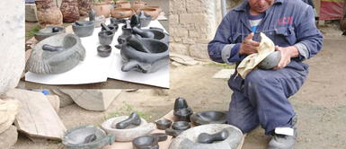 Luciano Cárdenas Quispe, de 55 años, vive en Huancavelica y talla en piedra desde que era niño. Peruano transforma piedras en productos domésticos "al estilo de los incas"