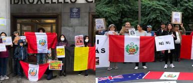 Los peruanos en el extranjero salieron a las calles a mostrar su rechazo a la candidatura de la lideresa naranja. Foto: composición LR "Keiko no va": Peruanos en el extranjero se sumaron a marcha contra su candidatura presidencial