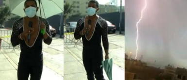 Edson Dávila pasó inesperado momento en 'América hoy'. 'Giselo' debuta como corresponsal del clima y le cae "lluvia" tras registrarse relámpagos en Lima