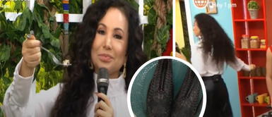 Janet Barboza se saca de la boca la carachama que probó en vivo en tv Janet Barboza se saca de la boca la carachama que probó en vivo en tv