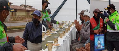 Los hombres se llevaron una gran sorpresa. Adultos mayores de bajos recursos son llevados con engaños a comisaría y son agasajados por la Policía