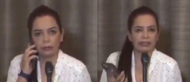 Milagros Leiva viajó a Estados Unidos junto con el grupo de políticos que busca promover una auditoría de la OEA a las elecciones peruanas. Milagros Leiva no se da cuenta que su micro está encendido y lanza palabra soez en vivo