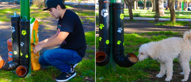 Joven instaló cuatro comederos y bebederos para ayudar a los perros callejeros Joven instaló cuatro comederos y bebederos para ayudar a los perros callejeros