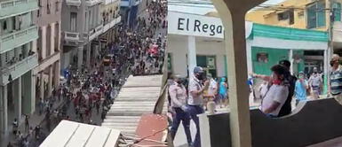 Cientos de cubanos arengando en contra del Gobierno. Cuba: población salió a manifestarse