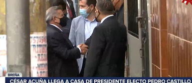 César Acuña acude a cita con Castillo César Acuña y presidente electo Pedro Castillo se reúnen en privado