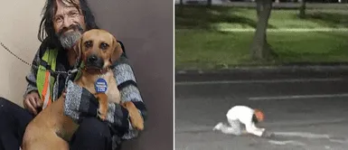 Indigente llora de manera desconsolada tras presenciar el cuerpo atropellado de su perro Indigente llora de manera desconsolada tras presenciar el cuerpo atropellado de su perro