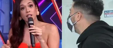 La modelo sorprendió con su actitud tras ser sentenciada en Reinas del show. Jazmín Pinedo bromea con periodista de América Espectáculos y le cierra la puerta