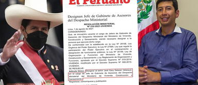 Muy breve. En la Resolución de la cartera de Vivienda 232-2021 se nombra a Jack Gary Salazar Velazque como jefe del gabinete de asesores. En 24 horas se dejó sin efecto su nombramiento en la siguiente resolución. Continúa polémica por reparto de cargos públicos en gobierno de Pedro Castillo
