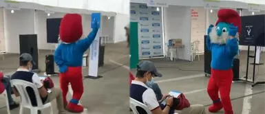 "Papá Pitufo" dejó la aldea visitar el "vacunafest". “Papá Pitufo” y otros personajes se roban las miradas en el ‘vacunafest’ con sus pasos de baile