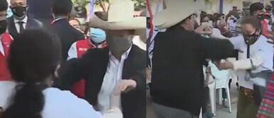 Pedro Castillo visitó feria junto al ministro de Producción y pasó un momento divertido. Pedro Castillo mostró sus mejores pasos mientras empezaba interpelación de Iber Maraví