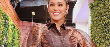 Karen Schwarz Karen Schwarz brilla más que nunca con vestido de lentejuelas color rosa magenta