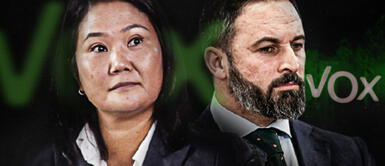 Keiko Fujimori fue la primera figura internacional que se manifestó en el acto de Vox. Foto: composición de Jazmin Ceras Partido español de extrema derecha busca reclutar peruanos tras acercamiento con Keiko Fujimori