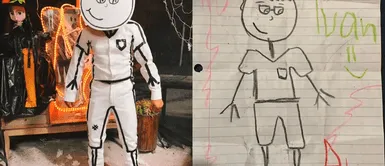 El maestro le rindió un homenaje utilizando un disfraz idéntico al dibujo que le hizo la niña antes de morir. Foto: captura de Facebook Profesor recordó a su alumna fallecida usando un disfraz del dibujo que le regaló