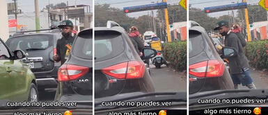Cuando no puedes ver algo más tierno, dice la usuaria que subió el video a redes. Joven conmueve al cargar a su perrito en la espalda mientras limpia parabrisas