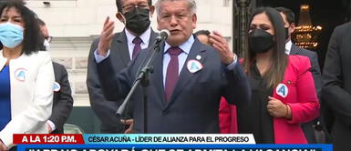 César Acuña dio conferencia de prensa con toda su bancada. César Acuña: “App votará en contra de moción de vacancia”