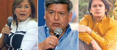 De izquierda a derecha: Matilde Pinchi Pinchi, César Acuña y Christopher Acosta. Cesar Acuña demanda por 100 millones de soles a Christopher Acosta por la publicación de su libro