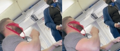 Sujeto no cumplió la ordenanza sobre el uso de mascarillas en EE.UU. EE.UU.: Hombre trata de viajar en avión con una tanga roja como tapabocas