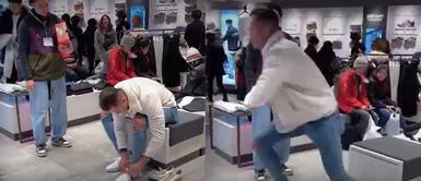 Fabio Agostini le juega cruel broma a vendedor de zapatillas Fabio Agostini se 'roba' un par de zapatillas y luego huye corriendo de la tienda | VIDEO