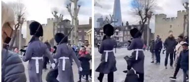 VIDEO: Soldado de la Reina Isabel II pisoteó a niño. Guardia de la reina Isabel II es captado pisoteando a niño frente a la Torre de Londres