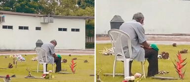 El hombre pasa por varias horas mirando la tumba de su amada, a quien extraña demasiado. Viral: Adulto mayor visita, desde hace 5 años, a su esposa fallecida en el cementerio