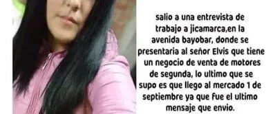 Adolescente desaparece en San Juan de Lurigancho. Joven desaparece tras ir a una entrevista de trabajo